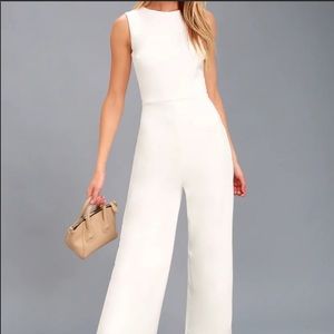 Refine and Poise White Backless Wide-Leg Jumpsuit